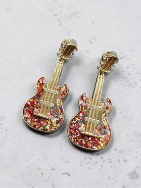 Sparkling Gold Guitar Drop Earrings – Rock Star Vibes